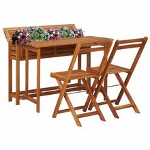   Balkonowy stół z donicą i 2 krzesłami bistro, drewno akacjowe
